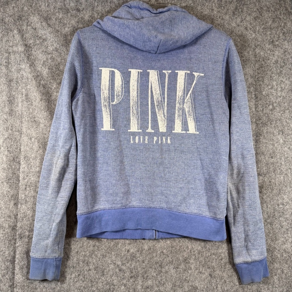 Vtg Y2K Victorias Secret PINK Full-Zip Hoodie Size Small Blue Heathered Jacket